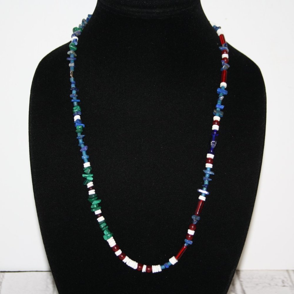 🌊 Vintage Shell + Stone + Glass Necklace · 26" 🌊